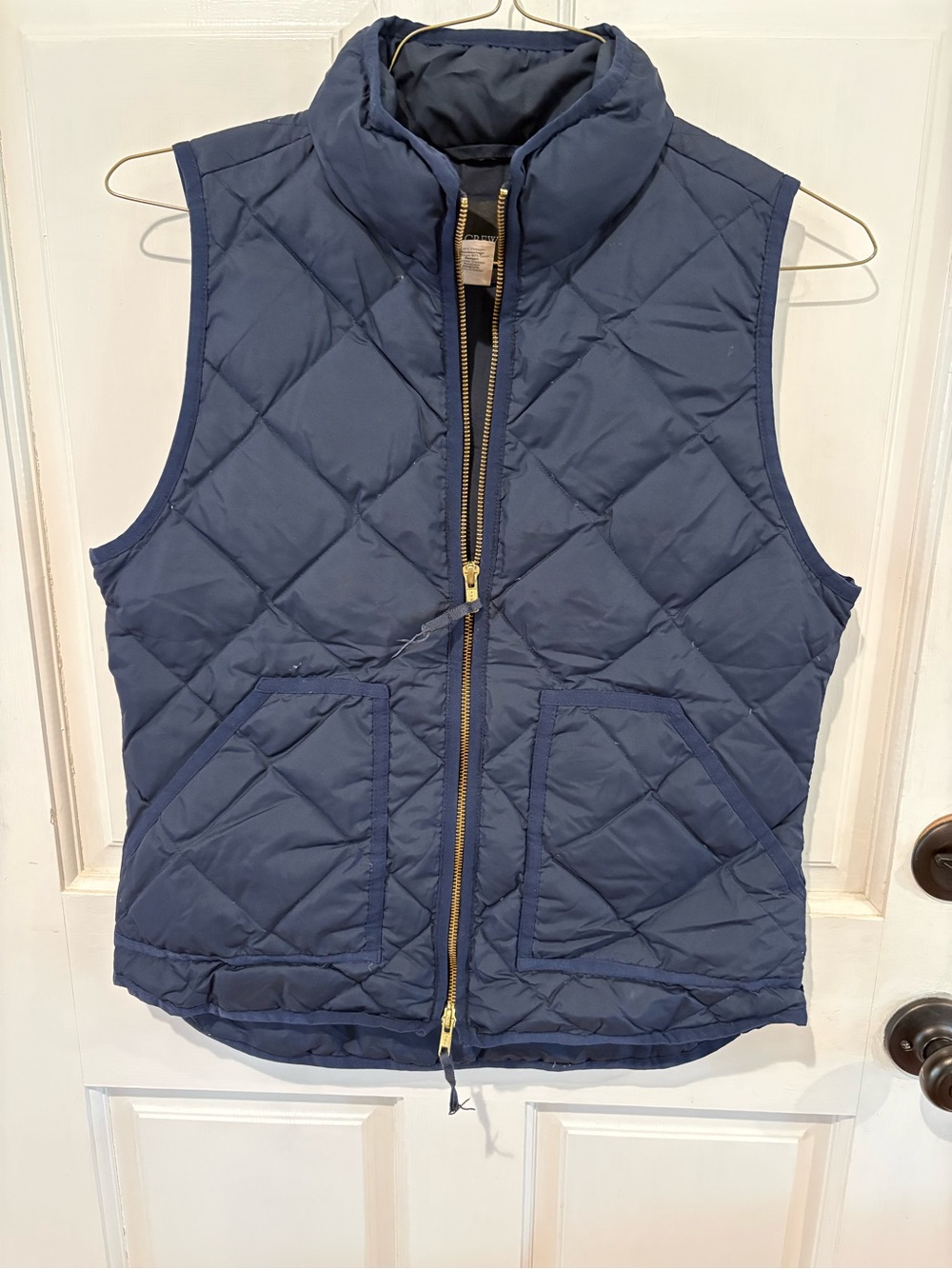 J. Crew Navy Quilted Puffer Vest with Gold Zipper